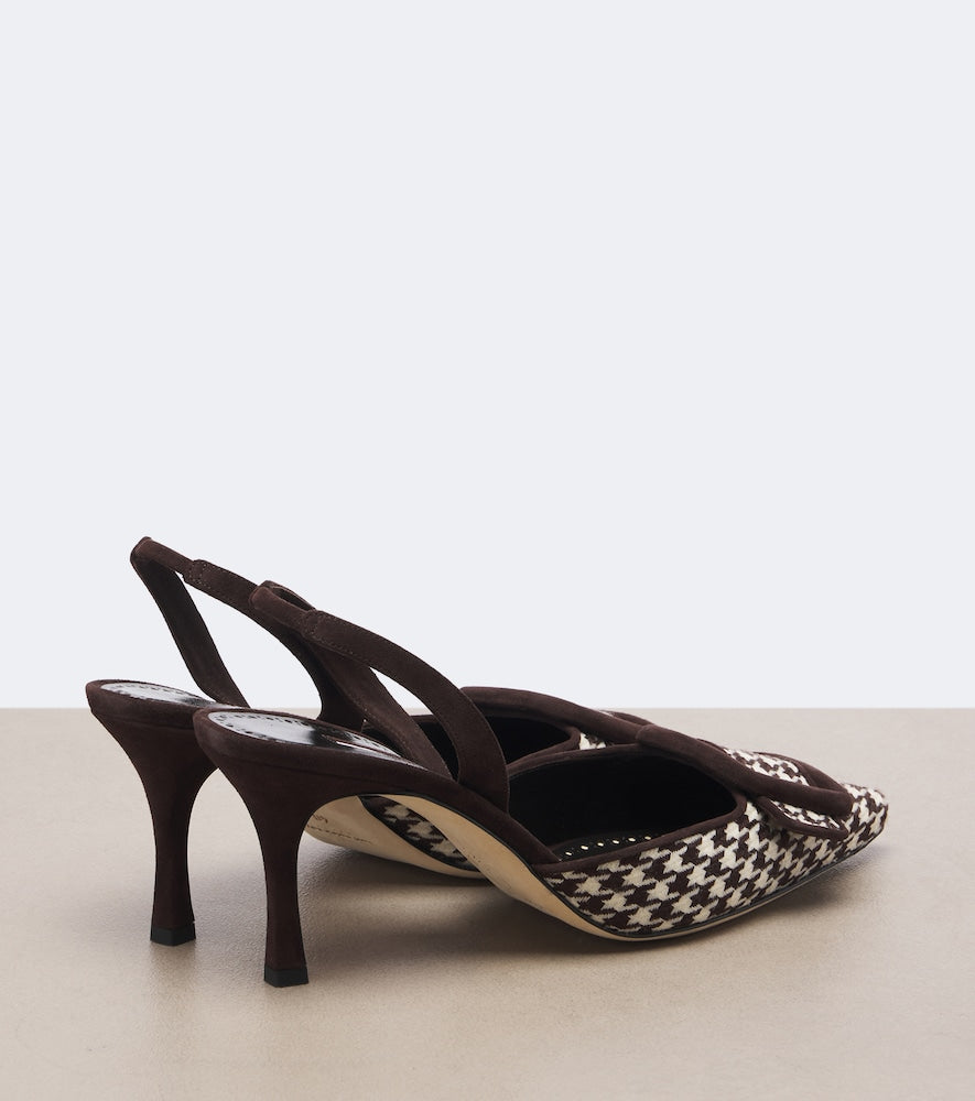 Manolo Blahnik Mayslibi houndstooth slingback pumps in Brown - Mid Heel Pumps