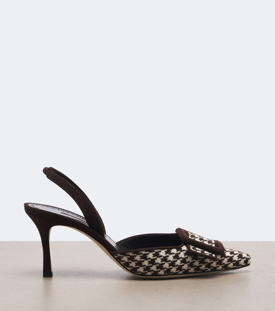 Manolo Blahnik Mayslibi houndstooth slingback pumps in Brown - Mid Heel Pumps