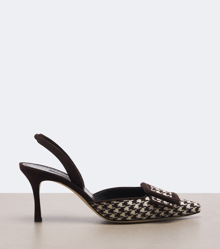 Manolo Blahnik Mayslibi houndstooth slingback pumps in Brown - Mid Heel Pumps