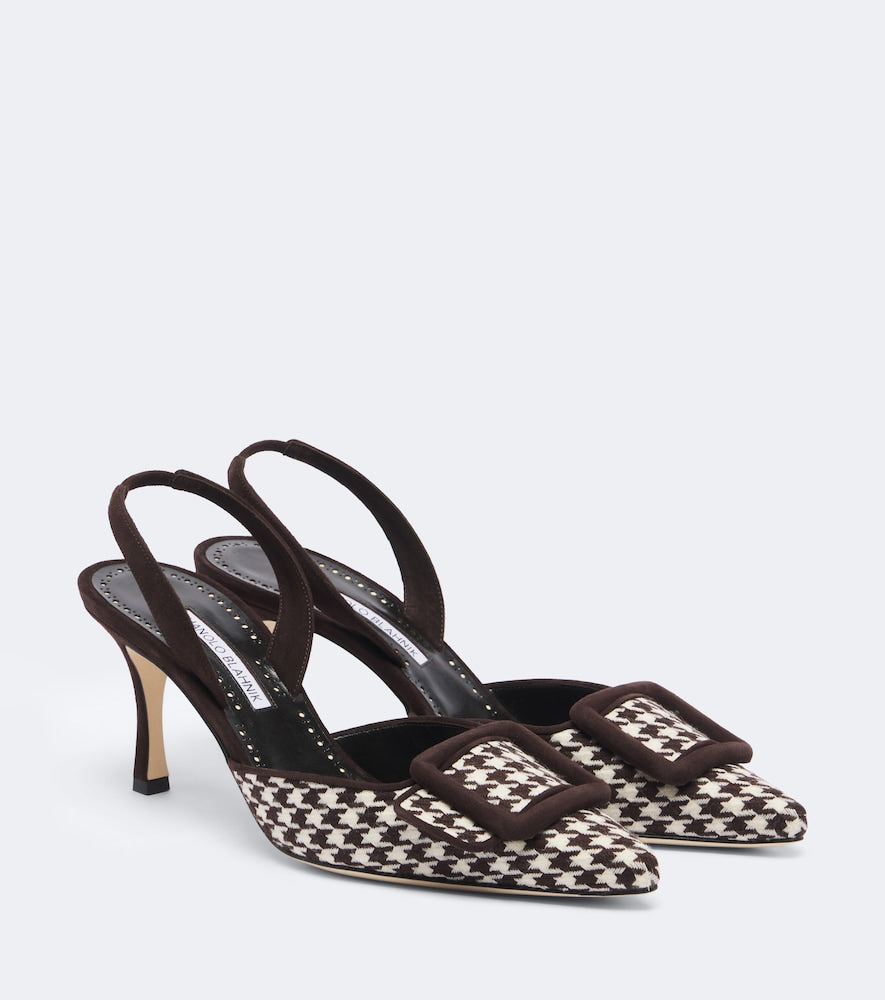 Manolo Blahnik Mayslibi houndstooth slingback pumps in Brown - Mid Heel Pumps
