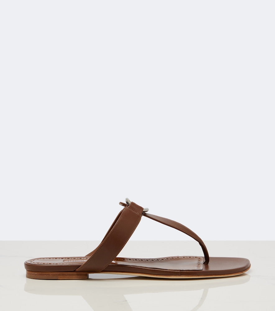Manolo Blahnik Mionasan leather thong sandals (Brown) - Flat Sandals