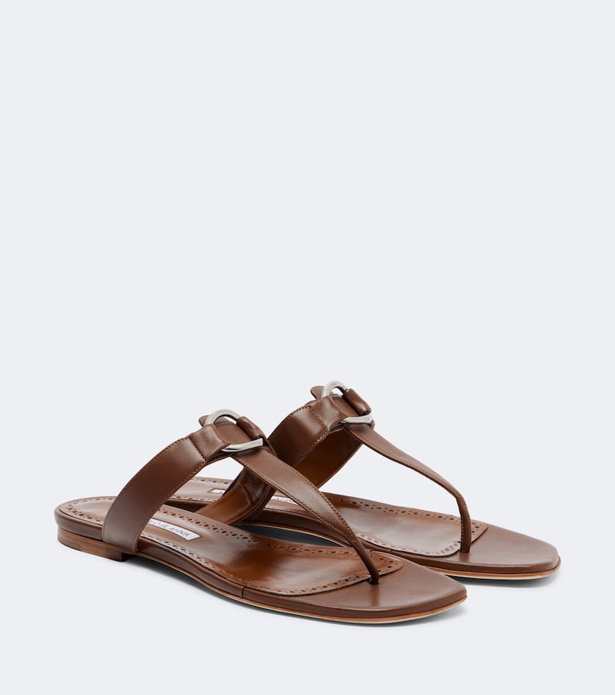 Manolo Blahnik Mionasan leather thong sandals (Brown) - Flat Sandals