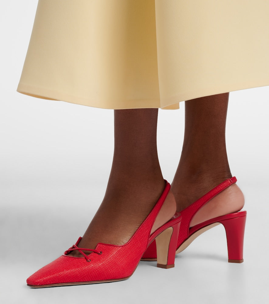 Manolo Blahnik Montbalo raffia slingback pumps - Red Mid Heel Pumps