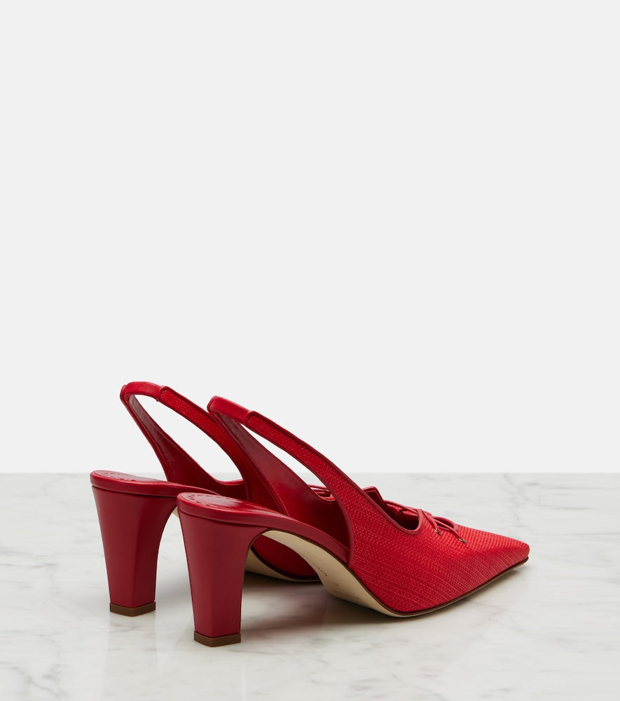 Manolo Blahnik Montbalo raffia slingback pumps - Red Mid Heel Pumps