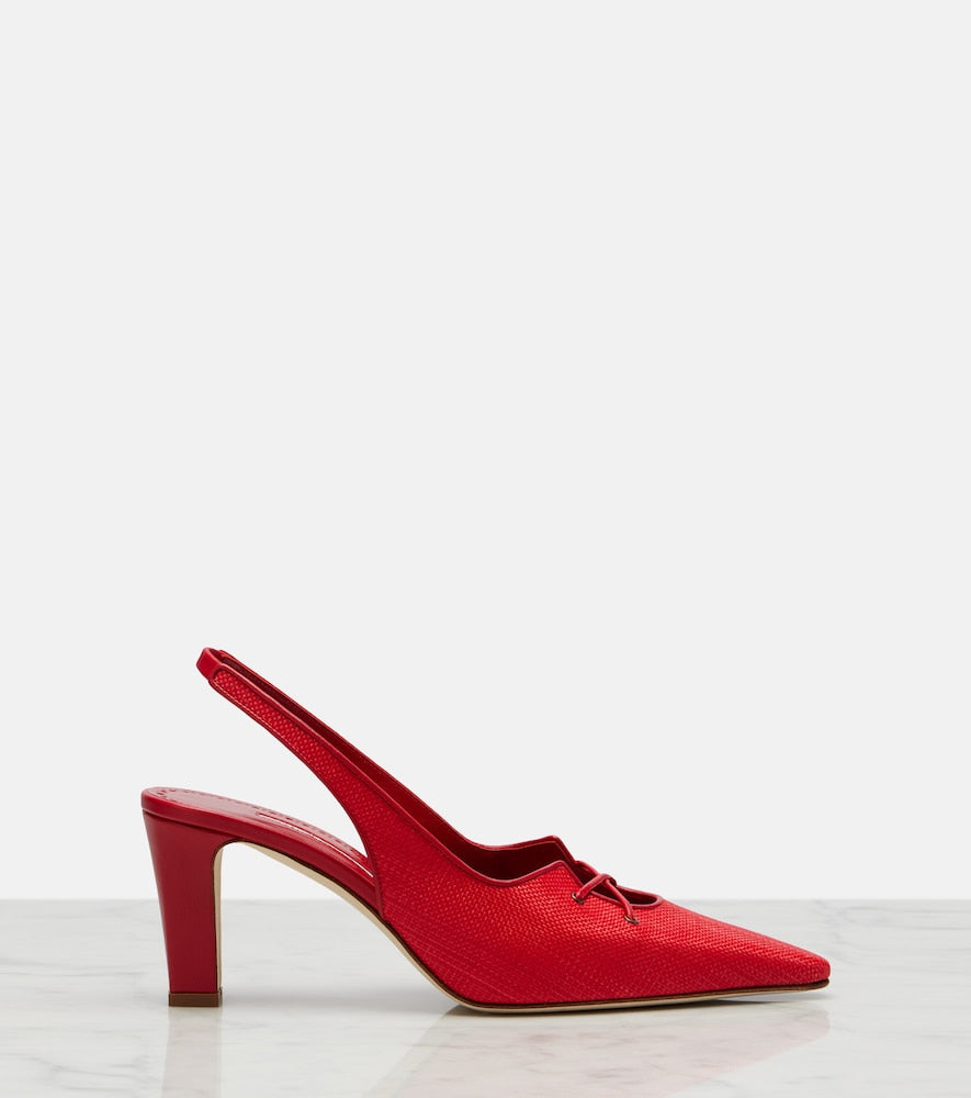 Manolo Blahnik Montbalo raffia slingback pumps - Red Mid Heel Pumps