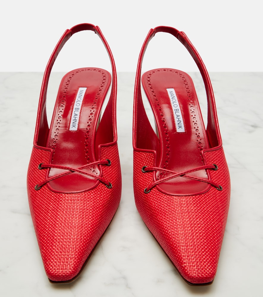 Manolo Blahnik Montbalo raffia slingback pumps - Red Mid Heel Pumps