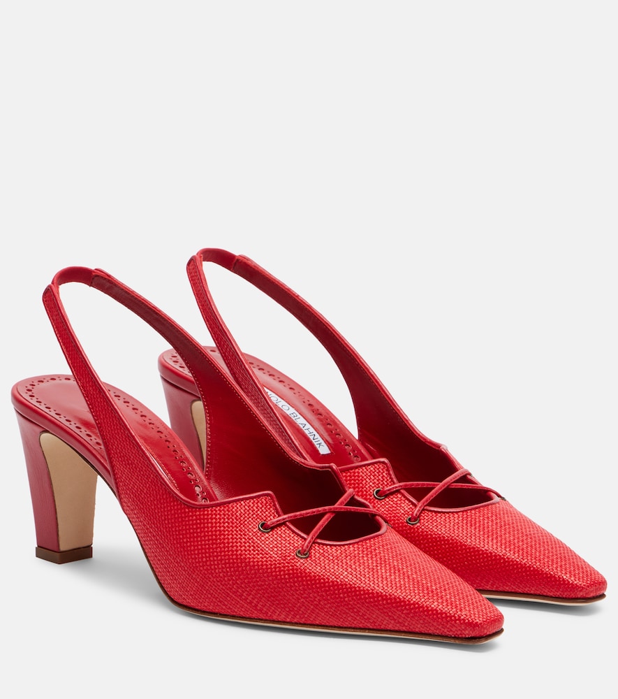 Manolo Blahnik Montbalo raffia slingback pumps - Red Mid Heel Pumps