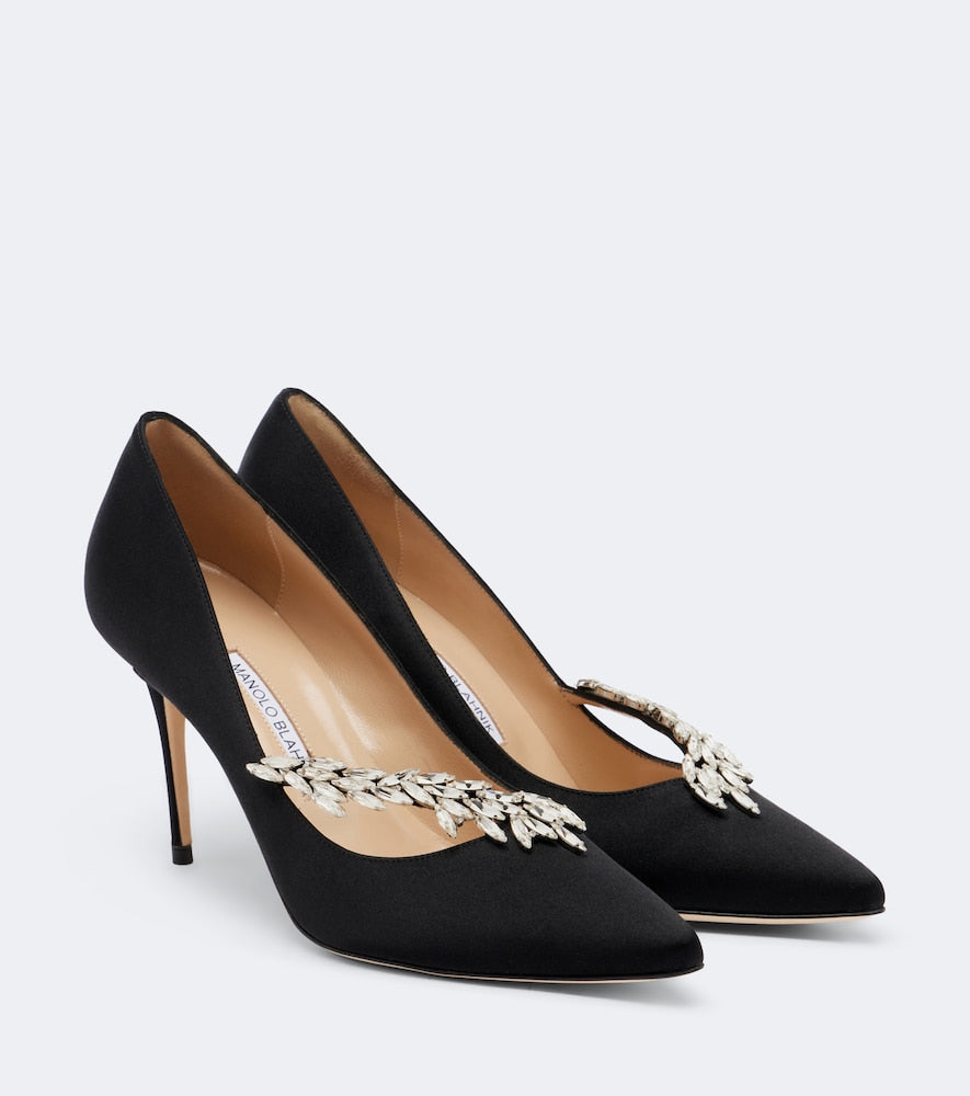 Manolo Blahnik Nadira embellished satin pumps - Black High-Heel Pumps