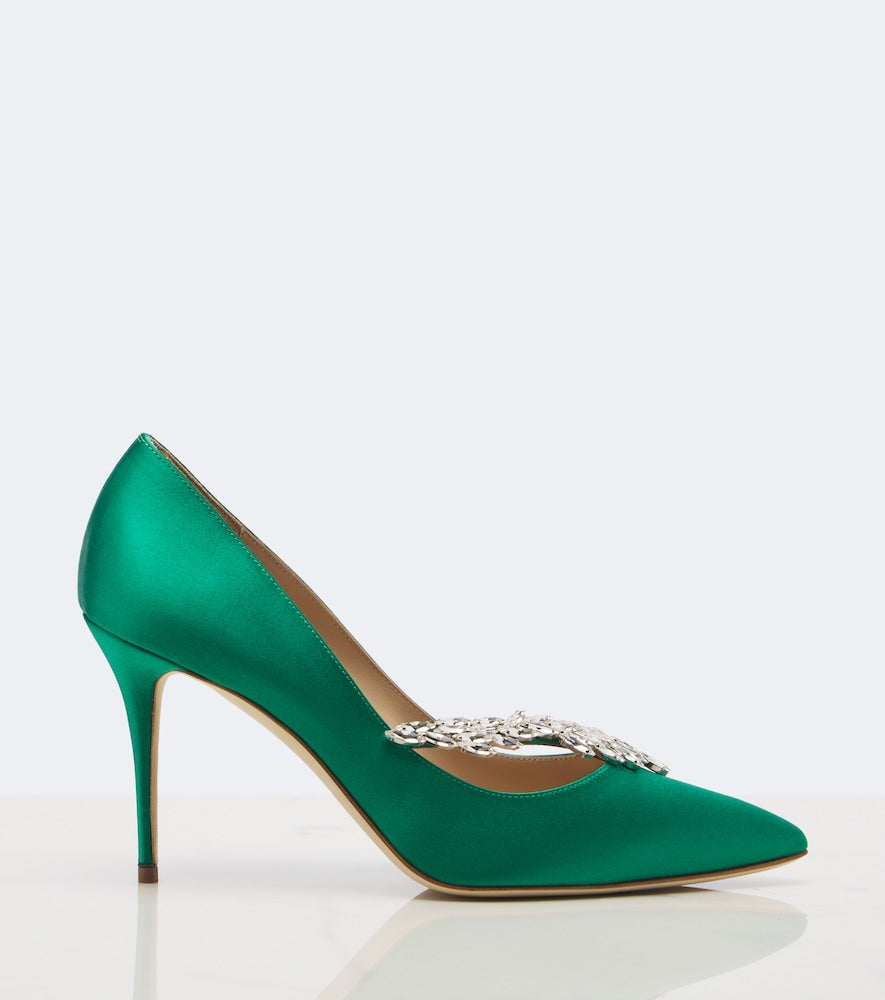 Manolo Blahnik Nadira embellished satin pumps - Green High-Heel Pumps