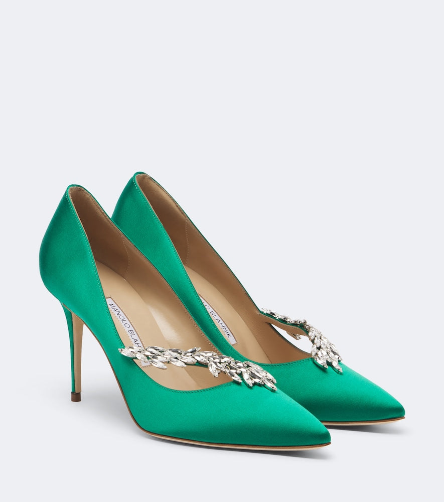 Manolo Blahnik Nadira embellished satin pumps - Green High-Heel Pumps