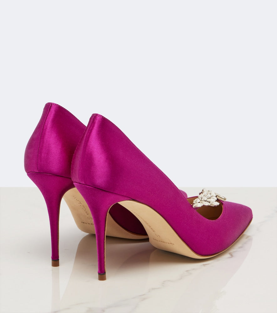 Pink Manolo Blahnik Nadira embellished satin pumps - High-Heel Pumps