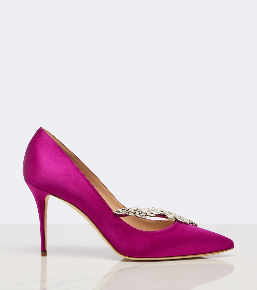 Pink Manolo Blahnik Nadira embellished satin pumps - High-Heel Pumps