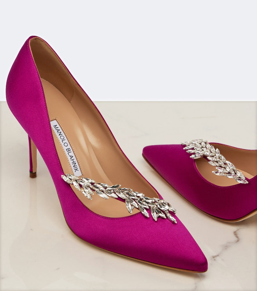 Pink Manolo Blahnik Nadira embellished satin pumps - High-Heel Pumps