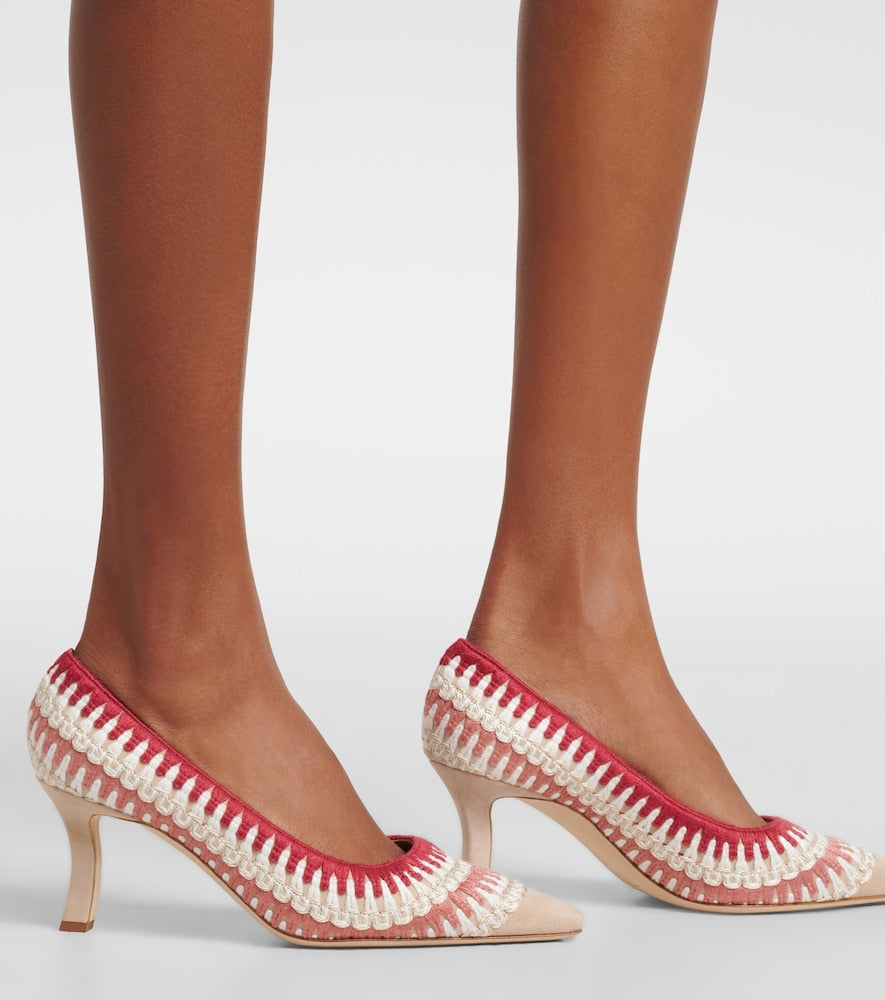 Manolo Blahnik Ombohi 70 crochet suede pumps (Beige) - Mid Heel Pumps