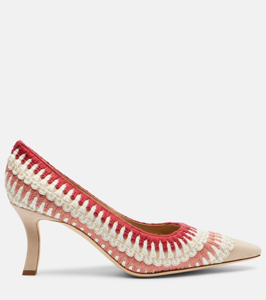 Manolo Blahnik Ombohi 70 crochet suede pumps (Beige) - Mid Heel Pumps
