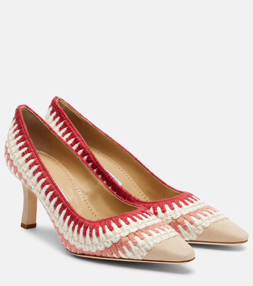 Manolo Blahnik Ombohi 70 crochet suede pumps (Beige) - Mid Heel Pumps