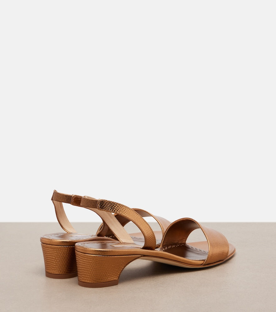 Gold Manolo Blahnik Patopia leather slingback sandals - Heeled Sandals