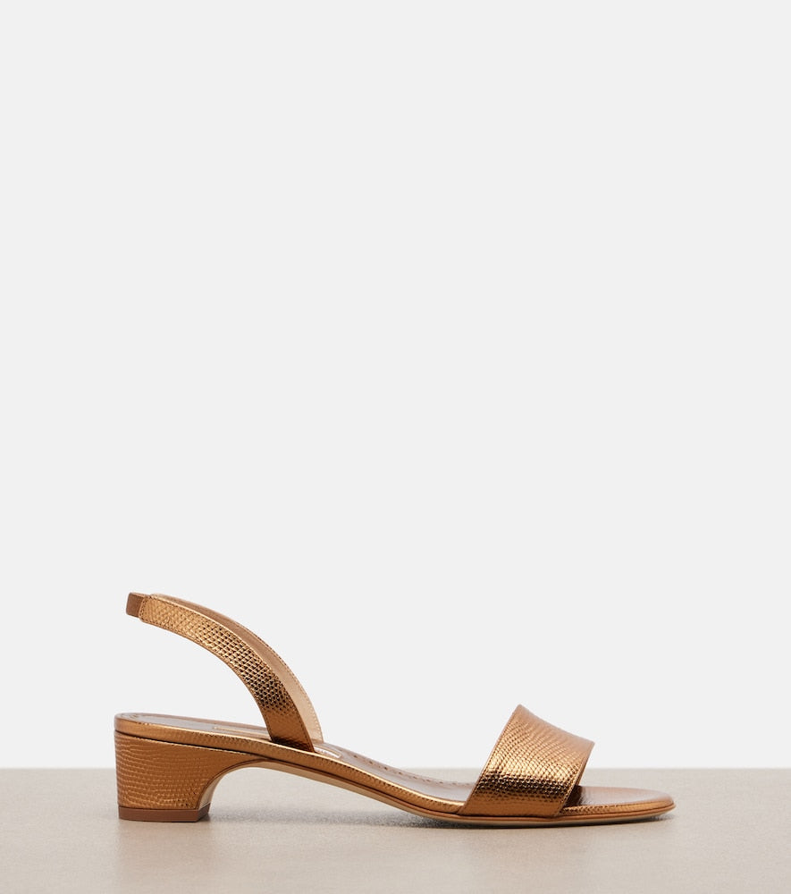 Gold Manolo Blahnik Patopia leather slingback sandals - Heeled Sandals