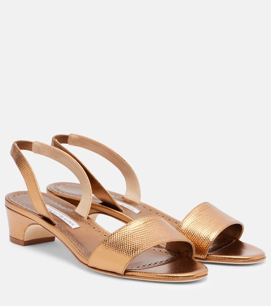 Gold Manolo Blahnik Patopia leather slingback sandals - Heeled Sandals