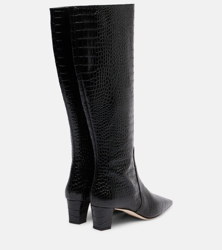 Manolo Blahnik Penelope leather knee-high boots (Black) - Mid Heel Boots