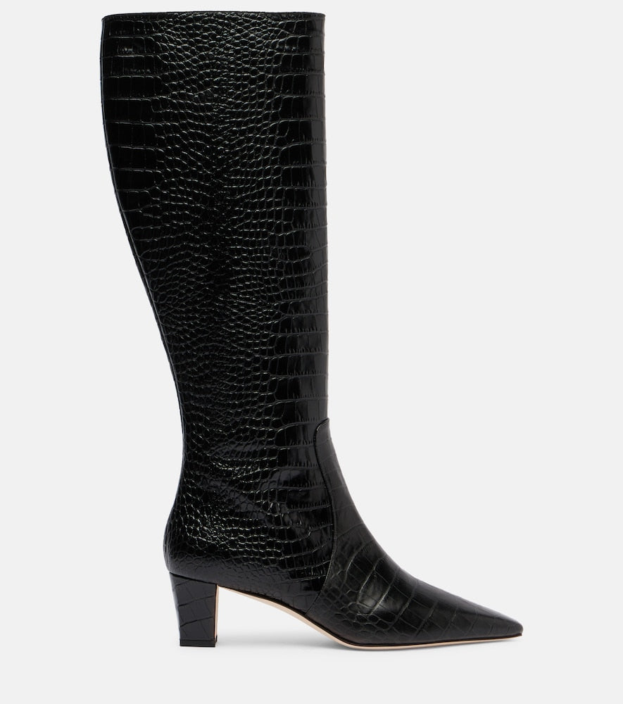Manolo Blahnik Penelope leather knee-high boots (Black) - Mid Heel Boots