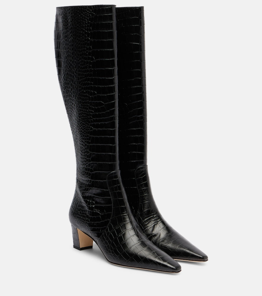 Manolo Blahnik Penelope leather knee-high boots (Black) - Mid Heel Boots