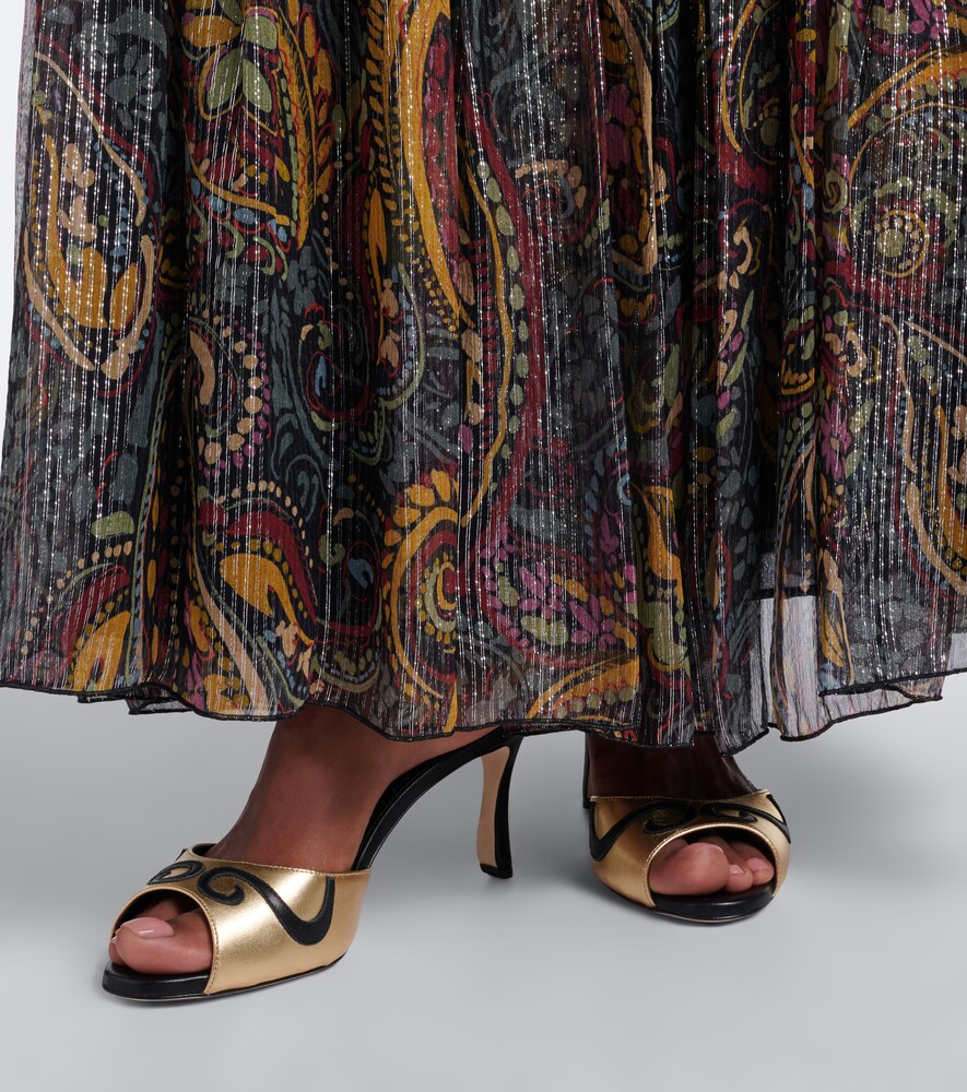 Manolo Blahnik Pintonamu embroidered metallic leather mules in Gold - High-Heel Sandals