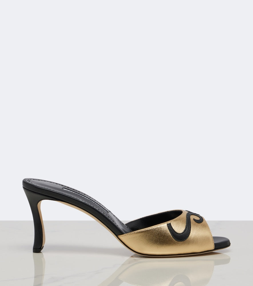 Manolo Blahnik Pintonamu embroidered metallic leather mules in Gold - High-Heel Sandals