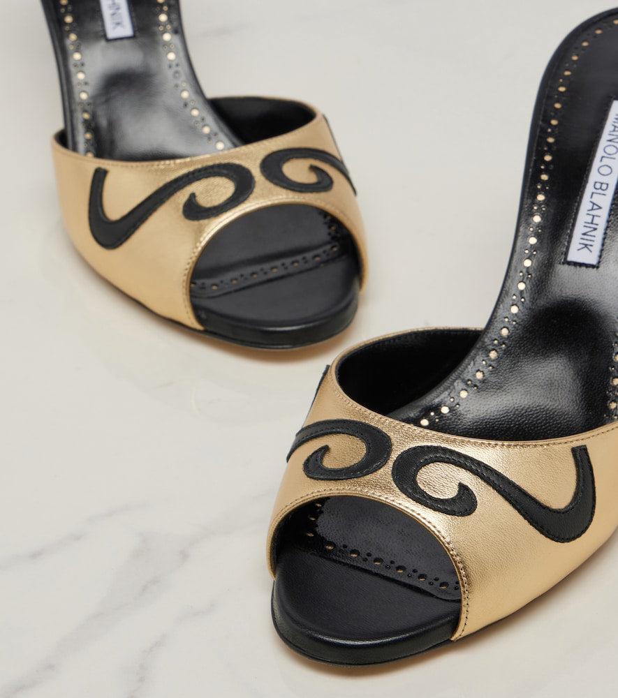 Manolo Blahnik Pintonamu embroidered metallic leather mules in Gold - High-Heel Sandals