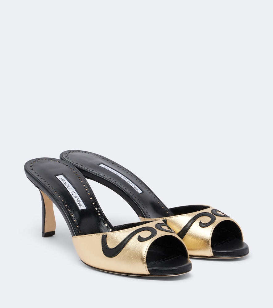 Manolo Blahnik Pintonamu embroidered metallic leather mules in Gold - High-Heel Sandals