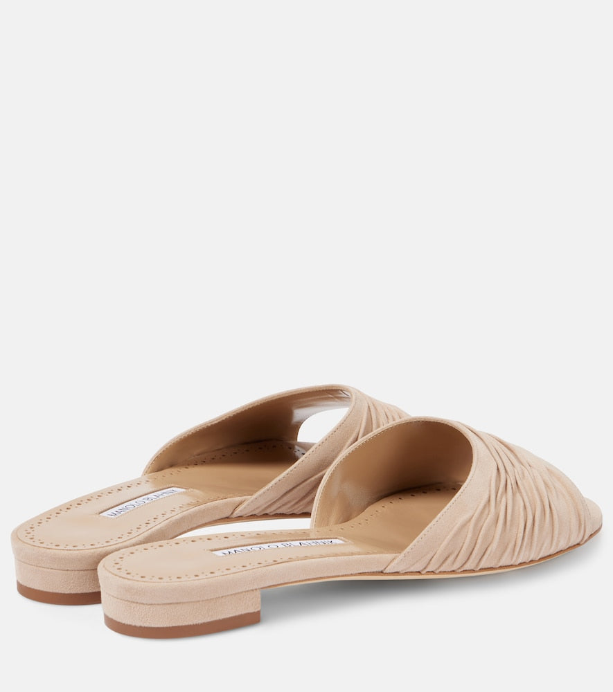 Manolo Blahnik Piruaflat 10 suede sandals (Beige) - Flat Sandals
