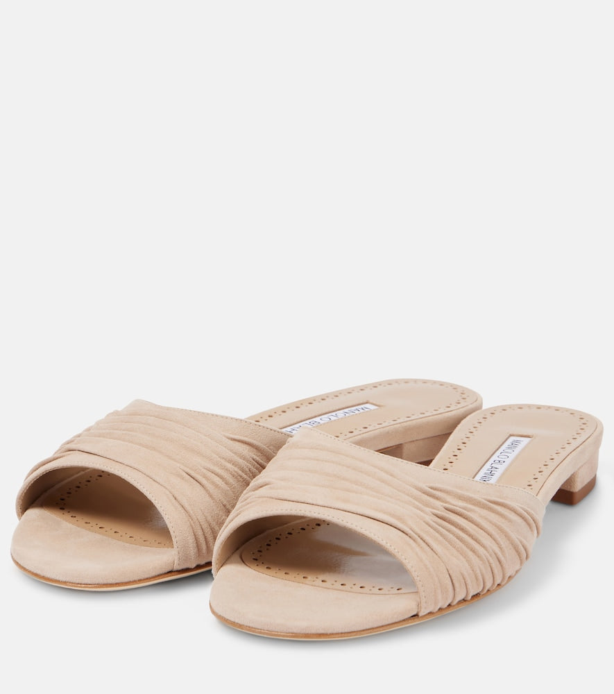 Manolo Blahnik Piruaflat 10 suede sandals (Beige) - Flat Sandals