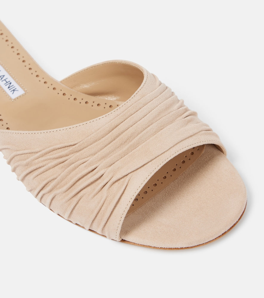 Manolo Blahnik Piruaflat 10 suede sandals (Beige) - Flat Sandals