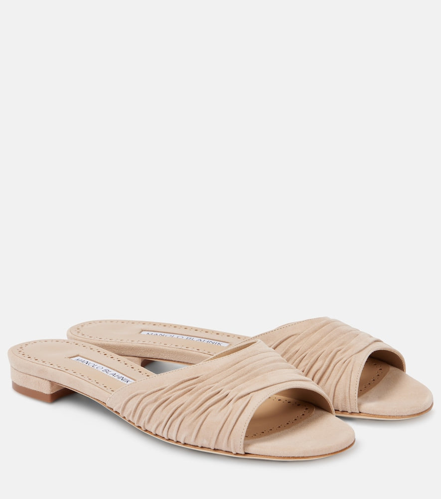 Manolo Blahnik Piruaflat 10 suede sandals (Beige) - Flat Sandals