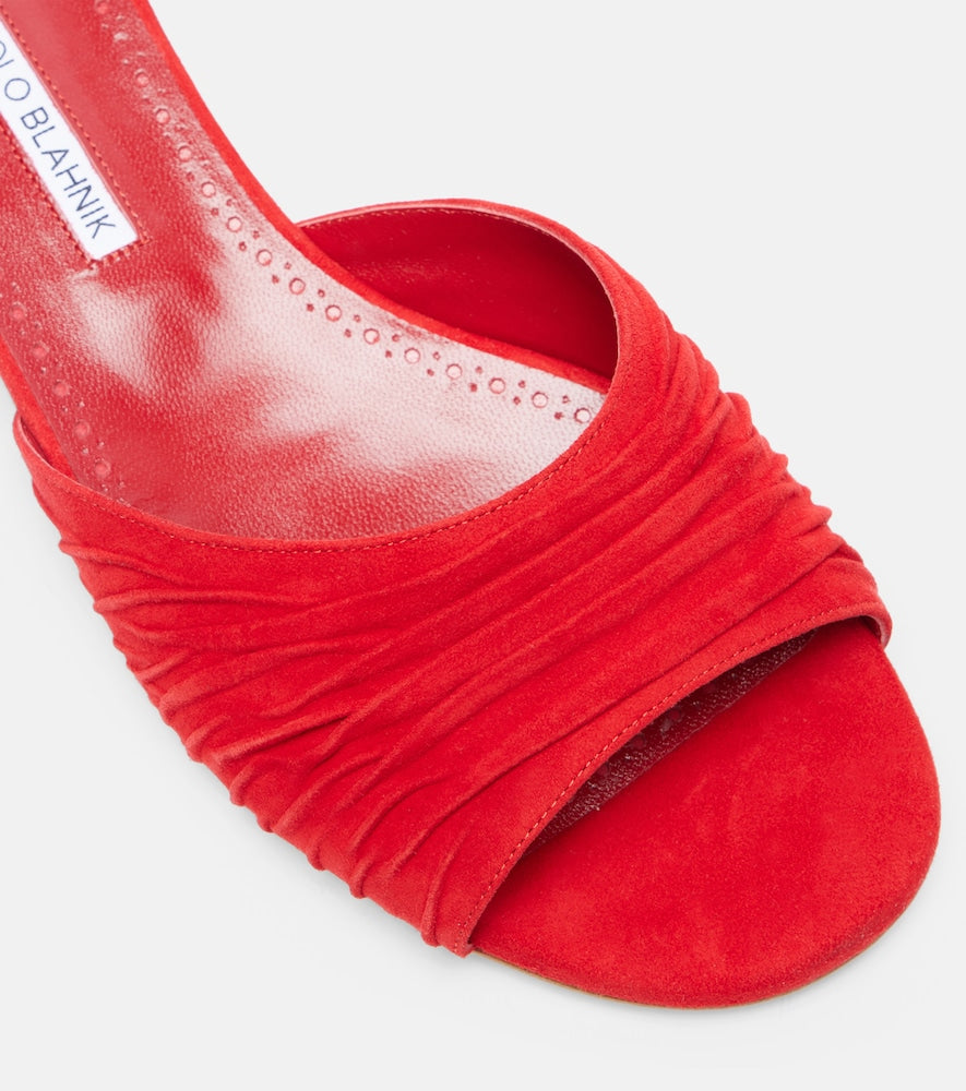 Manolo Blahnik Piruaflat gathered suede slides in Red - Flat Sandals