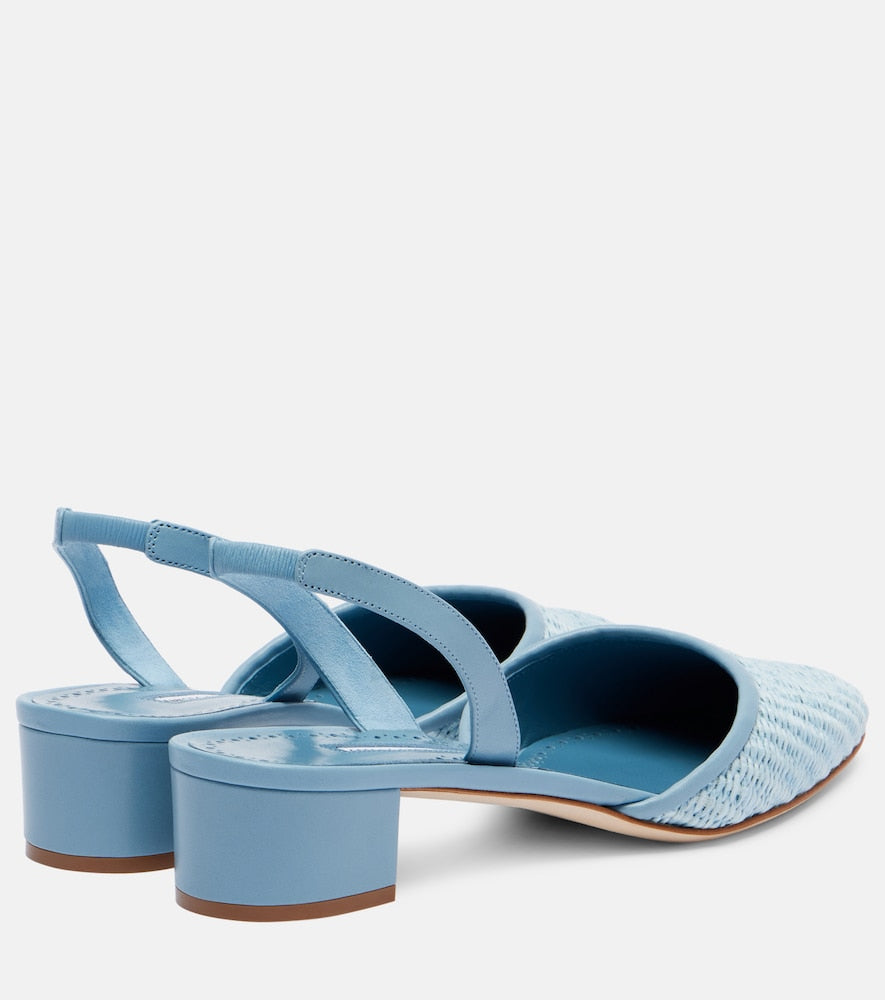 Manolo Blahnik Raffro raffia slingback pumps - Blue Mid Heel Pumps