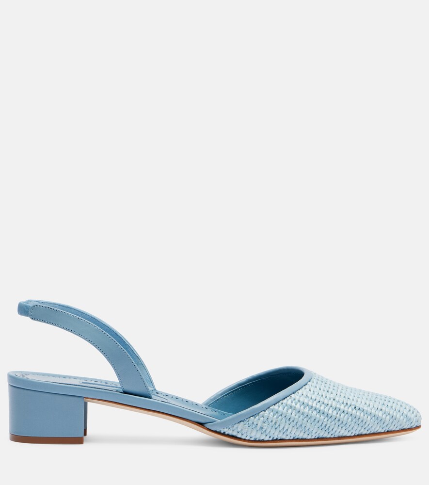 Manolo Blahnik Raffro raffia slingback pumps - Blue Mid Heel Pumps