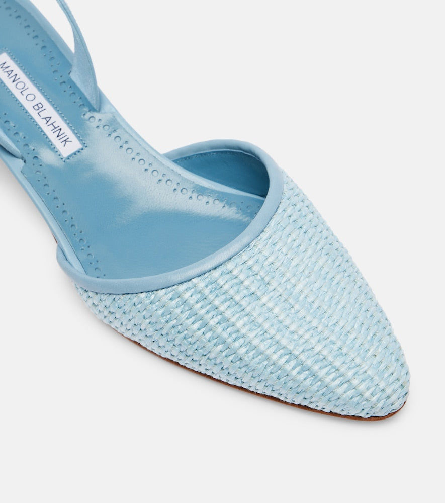 Manolo Blahnik Raffro raffia slingback pumps - Blue Mid Heel Pumps