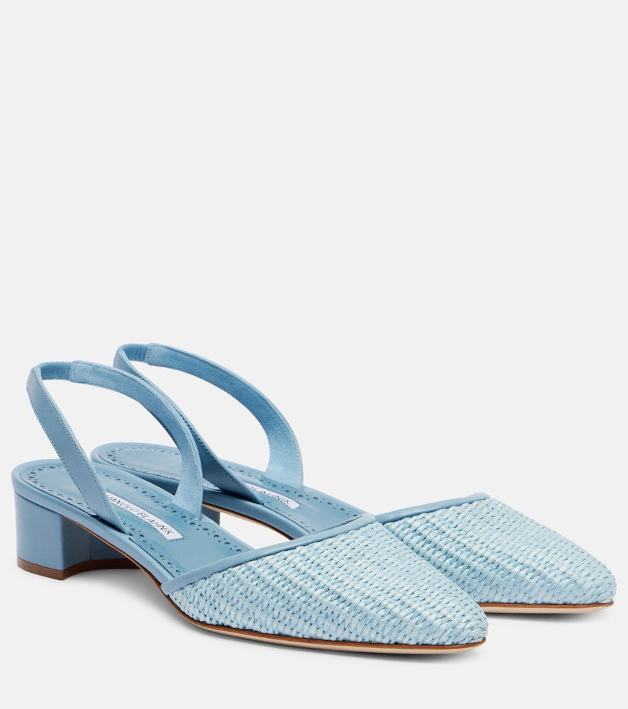 Manolo Blahnik Raffro raffia slingback pumps - Blue Mid Heel Pumps