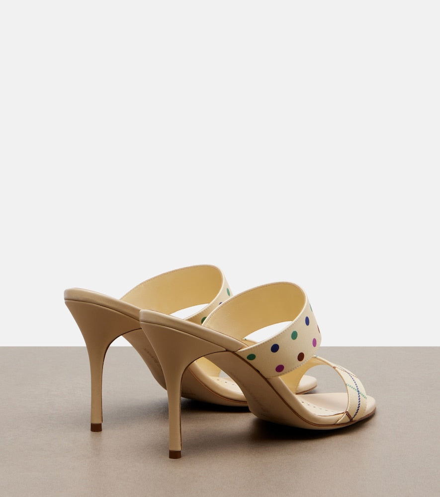 Manolo Blahnik Ralotapla printed satin mules in Beige - Heeled Sandals