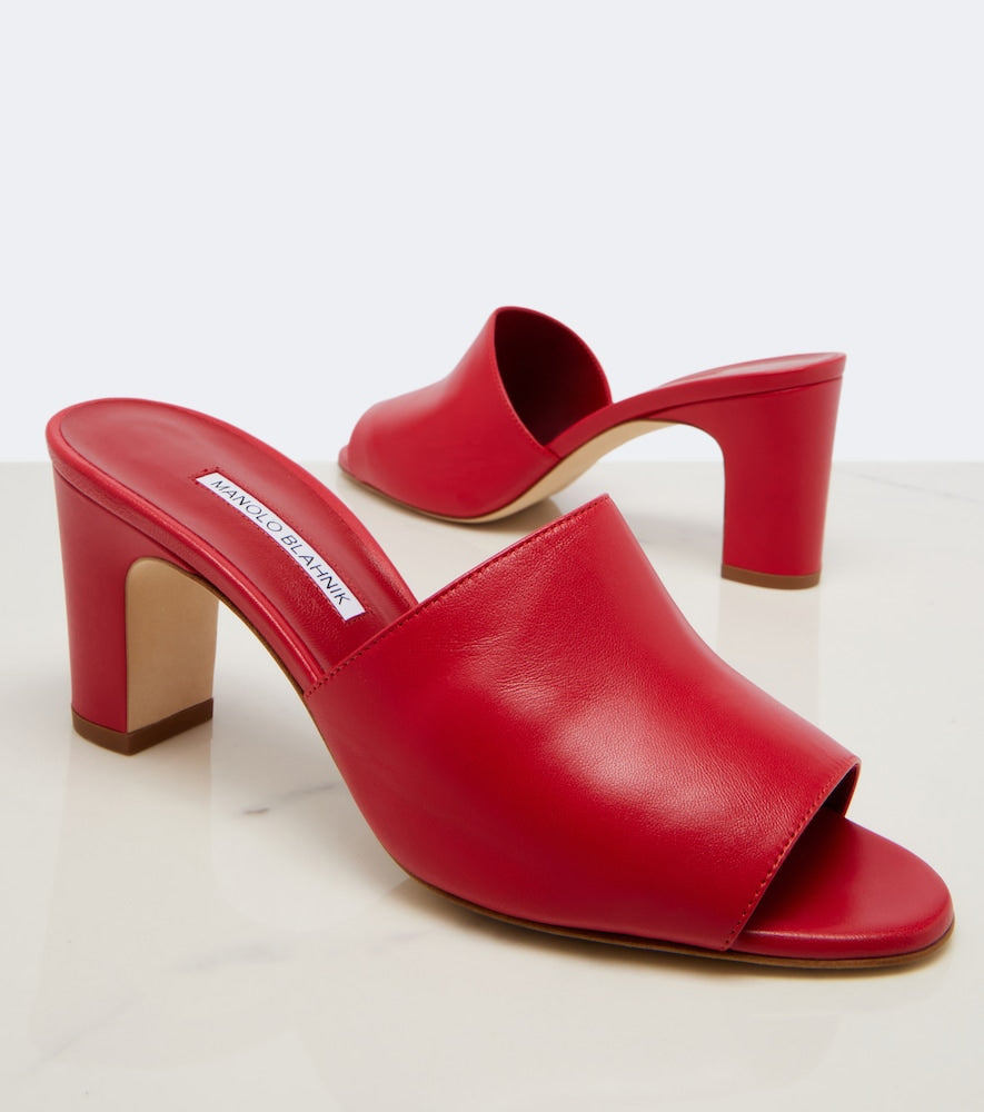 Manolo Blahnik Rapalla leather mules (Red) - Mid Heel Sandals