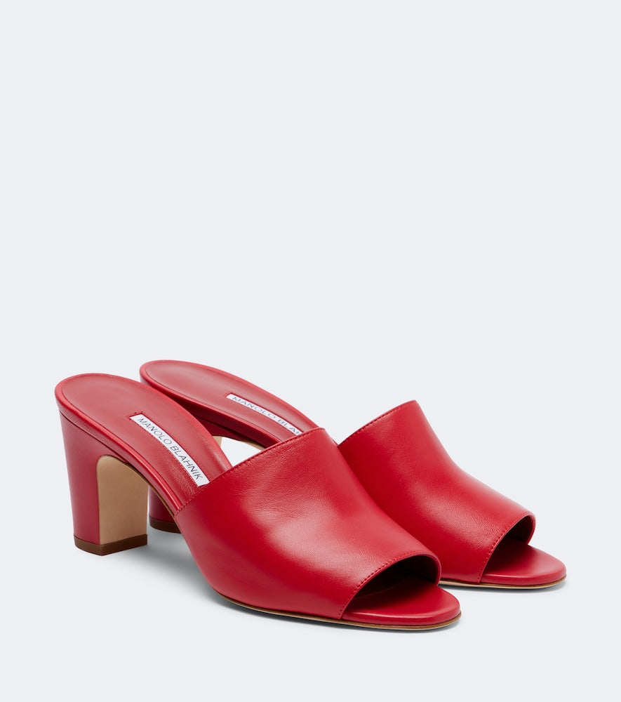 Manolo Blahnik Rapalla leather mules (Red) - Mid Heel Sandals