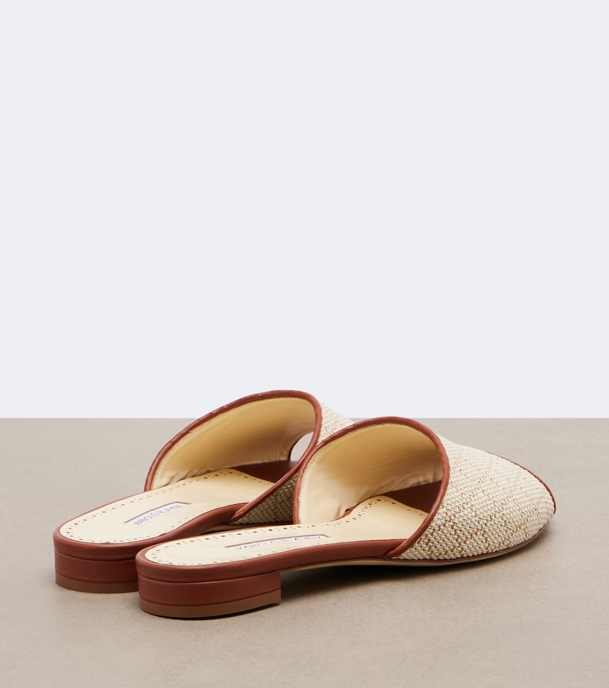 Manolo Blahnik Smirna raffia-effect slides (Beige) - Slides