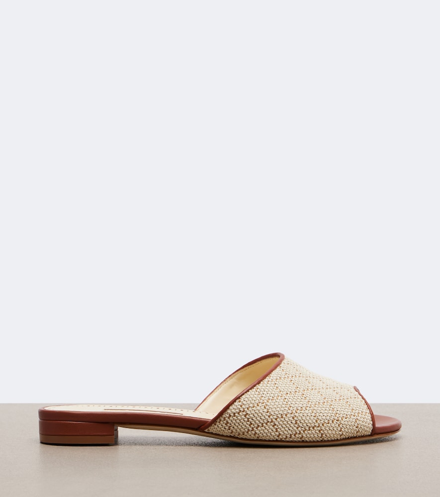 Manolo Blahnik Smirna raffia-effect slides (Beige) - Slides