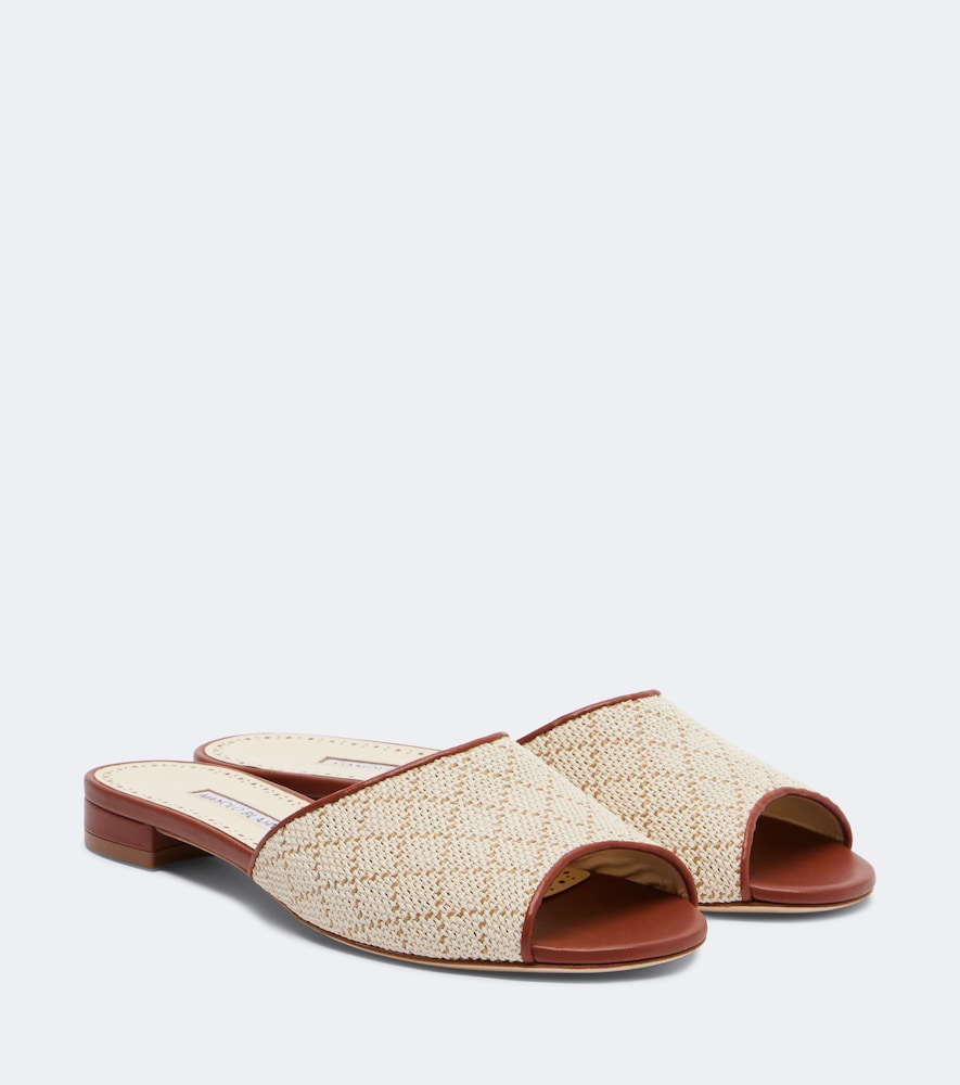 Manolo Blahnik Smirna raffia-effect slides (Beige) - Slides
