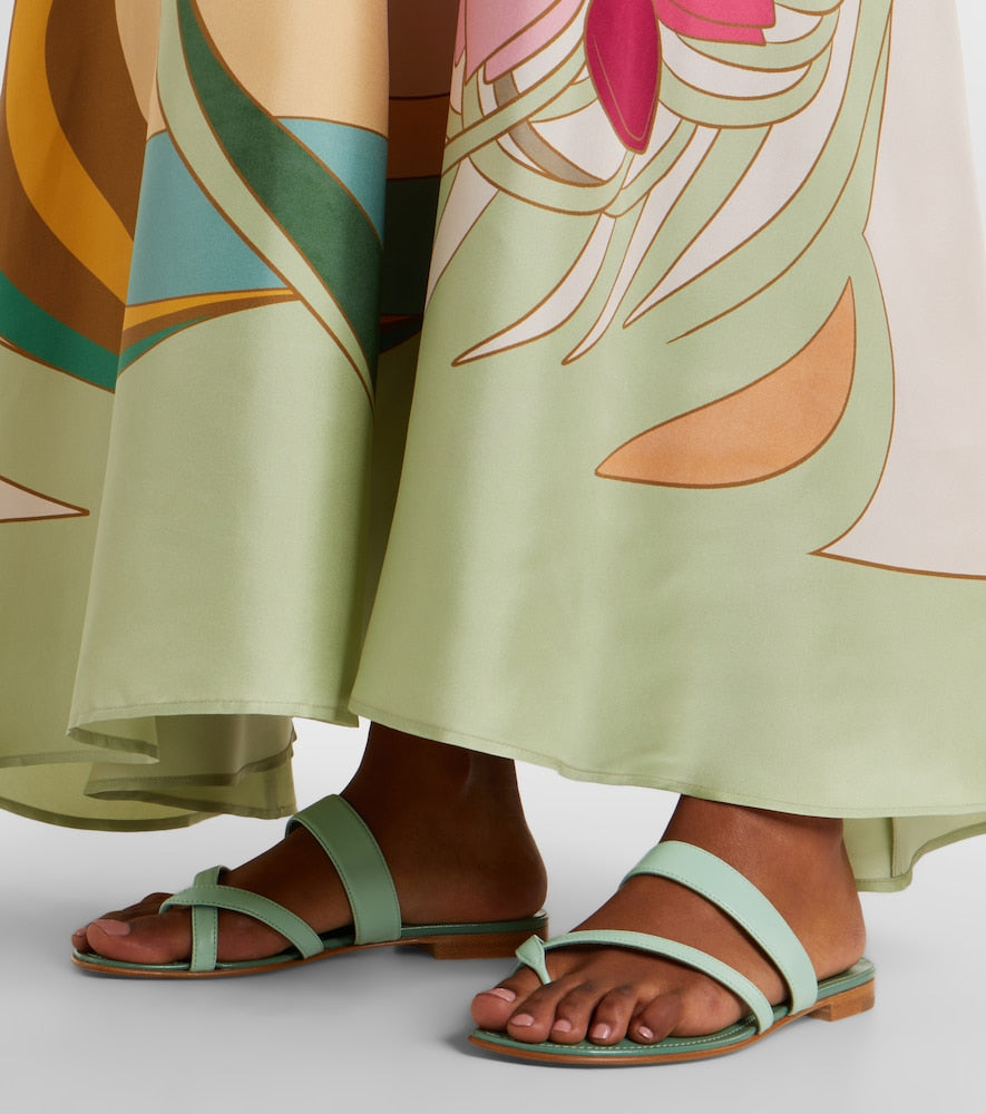 Green Manolo Blahnik Susa leather sandals - Flat Sandals
