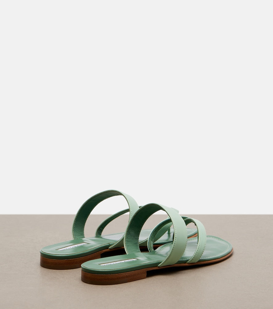 Green Manolo Blahnik Susa leather sandals - Flat Sandals