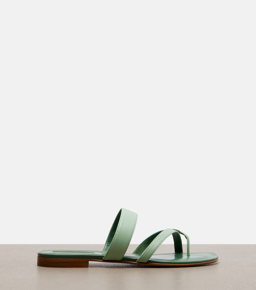 Green Manolo Blahnik Susa leather sandals - Flat Sandals
