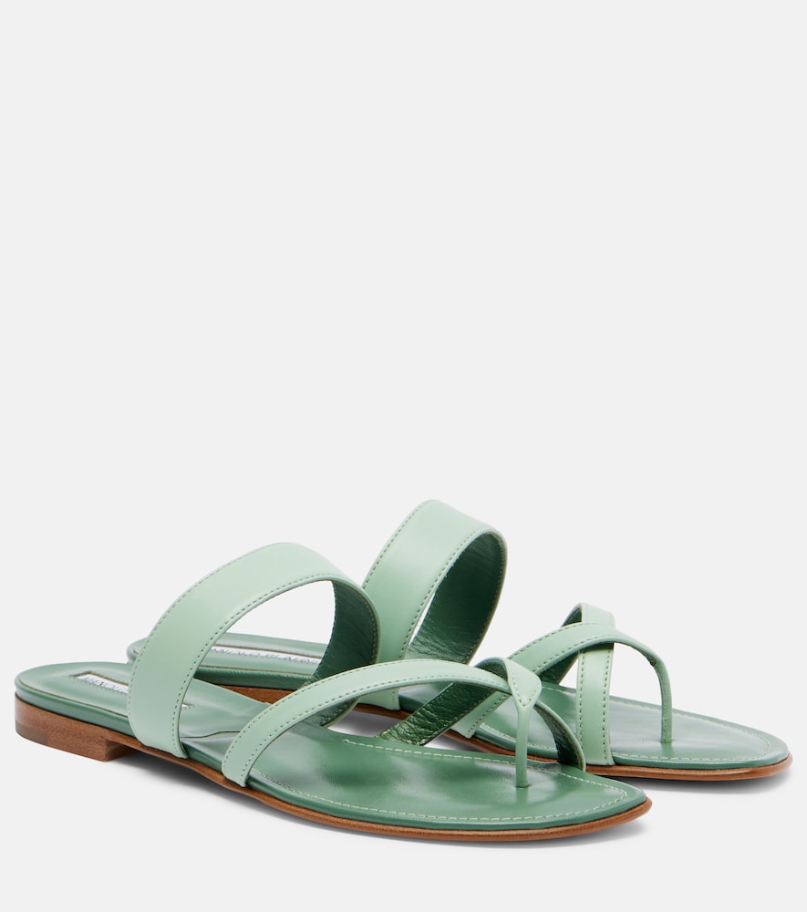 Green Manolo Blahnik Susa leather sandals - Flat Sandals