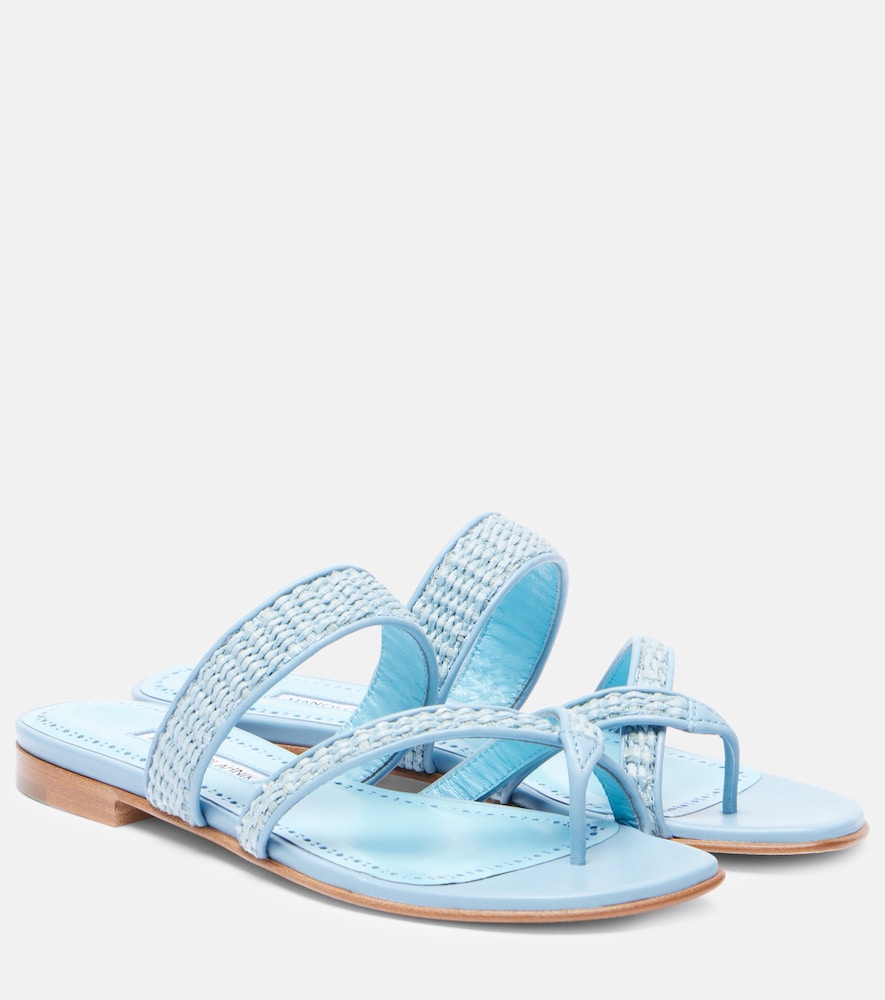 Manolo Blahnik Susara raffia thong sandals (Blue) - Flat Sandals